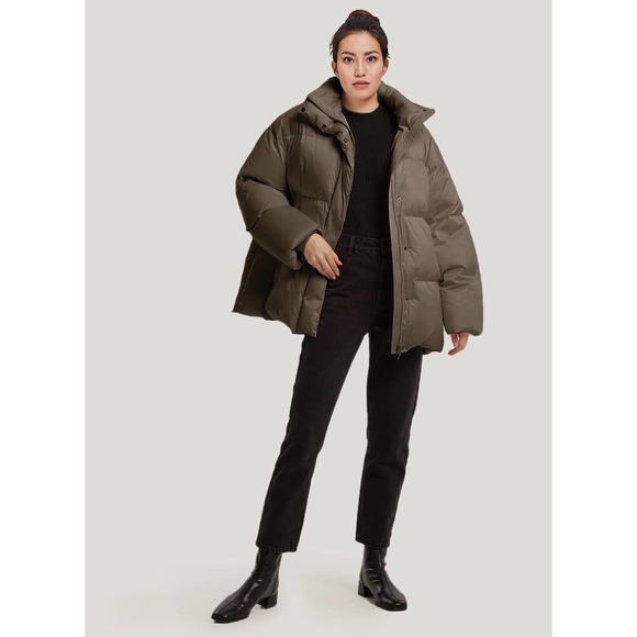 Lit Activewear New High Collar Oversize Loose Down Jacket in Brown Women Size M - Picture 3 of 16